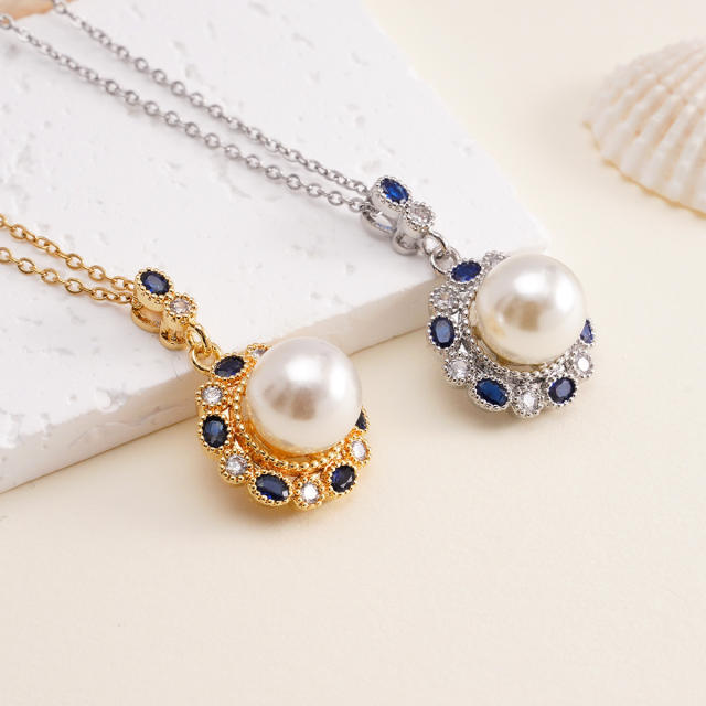 Dainty pearl pendant stainless steel chain necklace