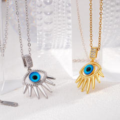 18KG copper evil eye pendant stainless steel chain necklace