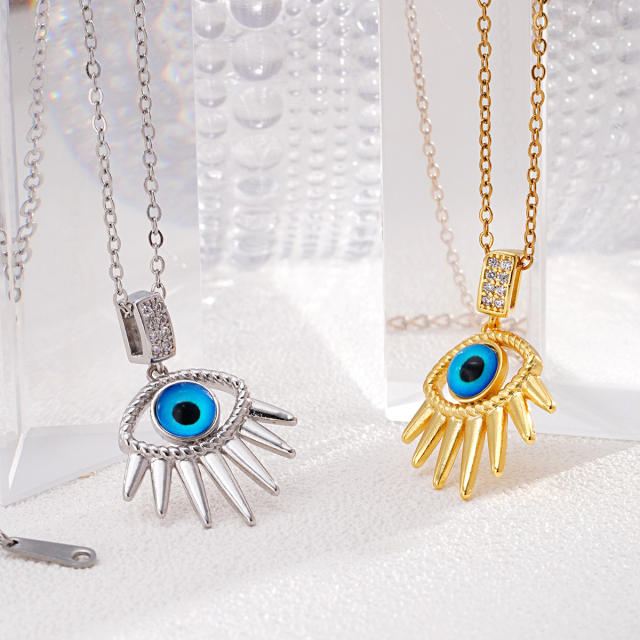 18KG copper evil eye pendant stainless steel chain necklace