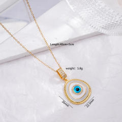 18K gold plated evil eye pendant stainless steel chain necklace