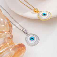 18K gold plated evil eye pendant stainless steel chain necklace
