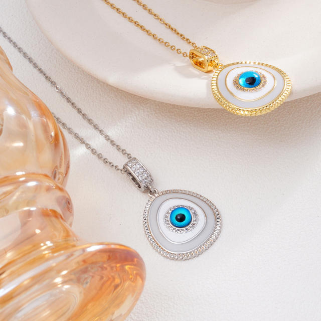 18K gold plated evil eye pendant stainless steel chain necklace