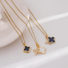 Dainty four leaf petal flower clover pendant stainless steel chain necklace