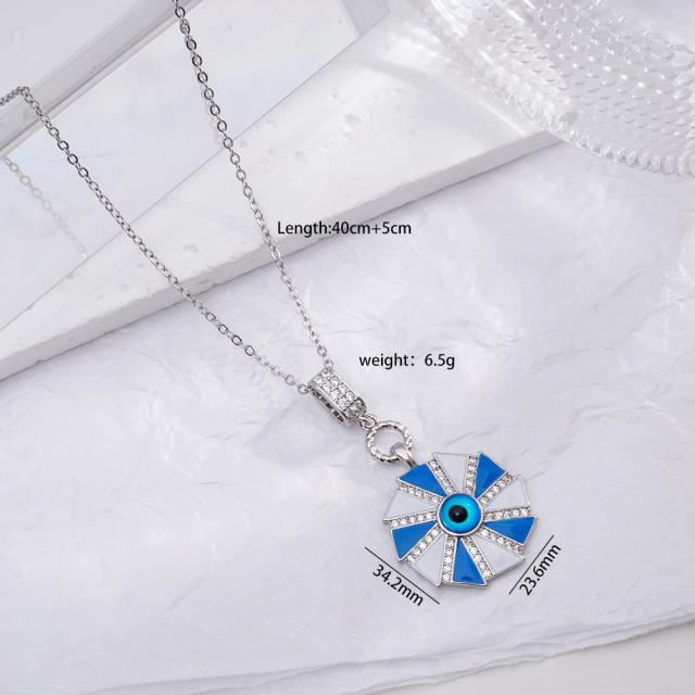 18KG enamel evil eye pendant stainless steel chain necklace