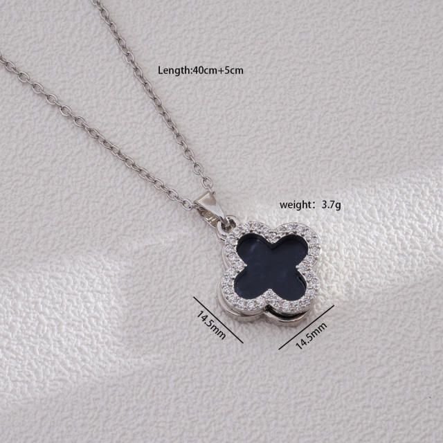 Dainty four leaf petal flower clover pendant stainless steel chain necklace