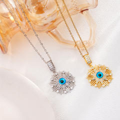 Dainty evil eye pendant stainless steel chain necklace