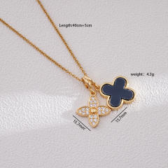 Dainty four leaf petal flower clover pendant stainless steel chain necklace