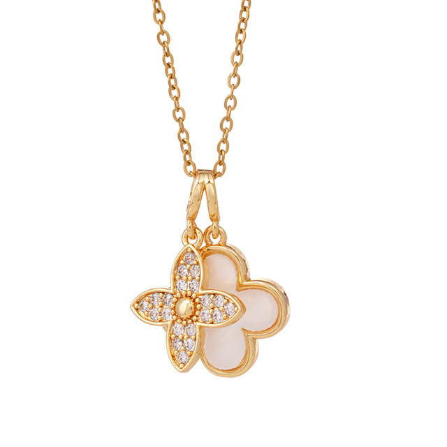 Dainty four leaf petal flower clover pendant stainless steel chain necklace