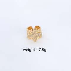 Chunky gold plated copper full diamond clover finger rings