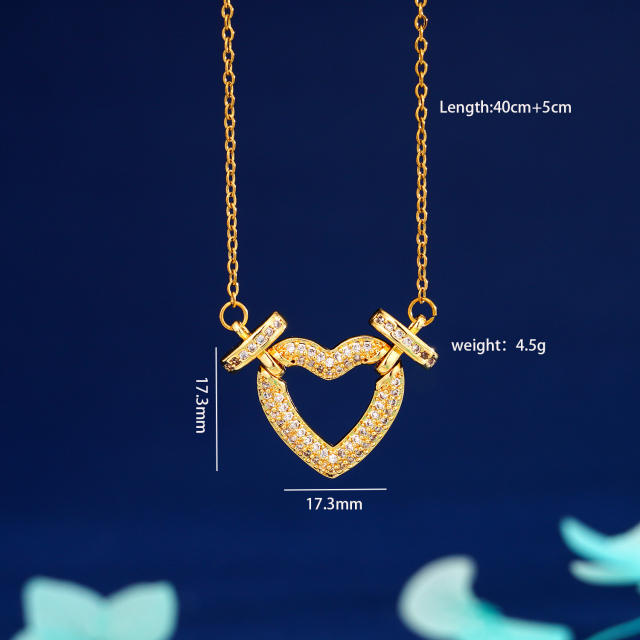 Delicate full diamond star flower hollow pendant stainless steel chain necklace