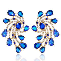 Luxury colorful glass crystal statement flower shape big earrings