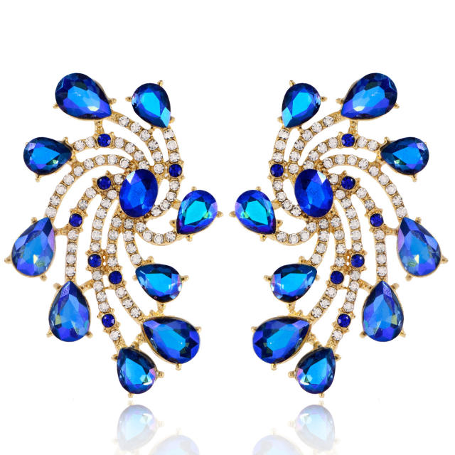 Luxury colorful glass crystal statement flower shape big earrings