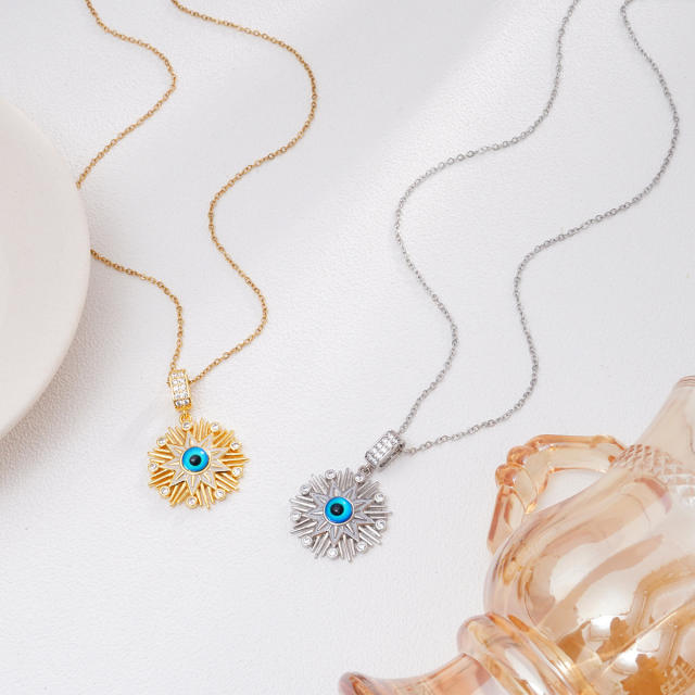 Dainty evil eye pendant stainless steel chain necklace