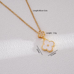 Dainty four leaf petal flower clover pendant stainless steel chain necklace