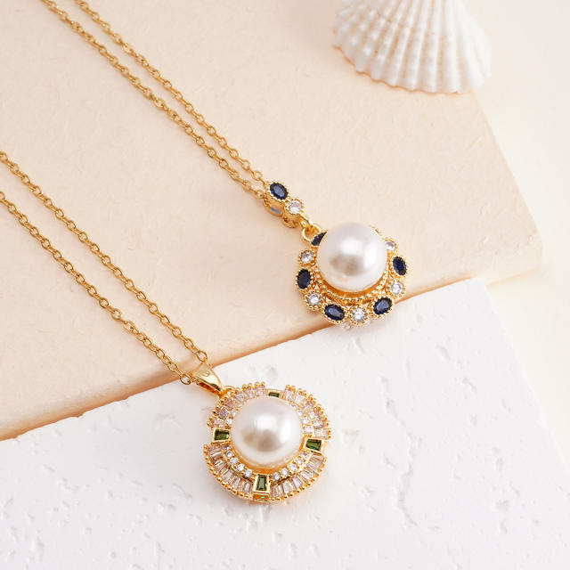 Dainty pearl pendant stainless steel chain necklace