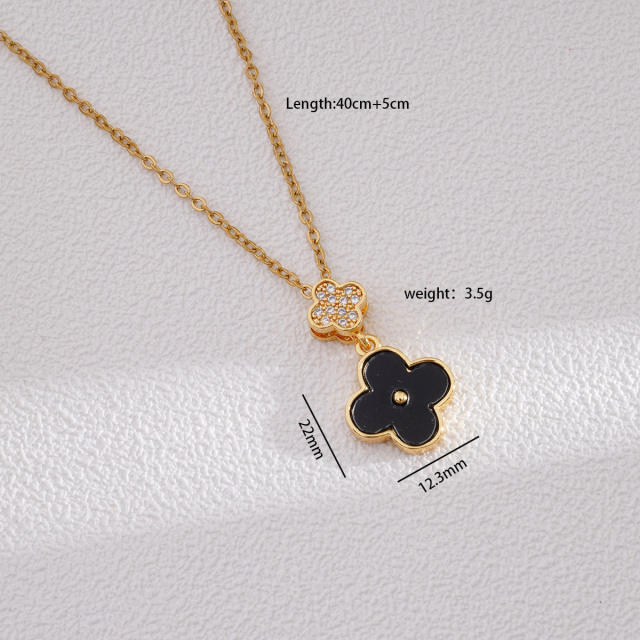 Dainty four leaf petal flower clover pendant stainless steel chain necklace