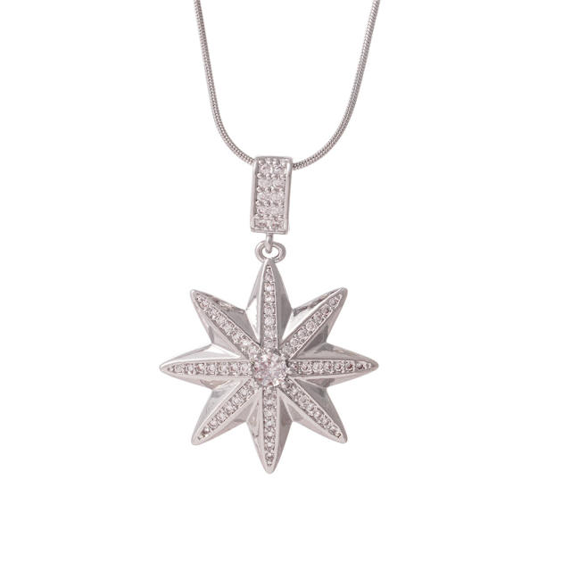 Hiphop diamond star pendant stainless steel chain necklace