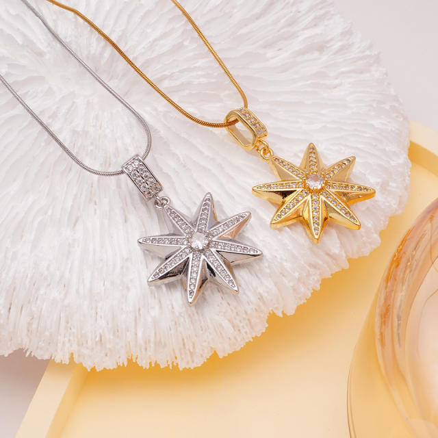 Hiphop diamond star pendant stainless steel chain necklace