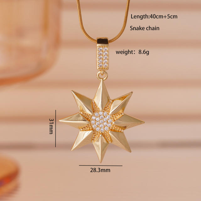 Hiphop diamond star pendant stainless steel chain necklace
