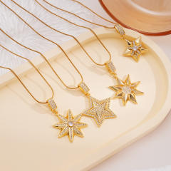 Hiphop diamond star pendant stainless steel chain necklace
