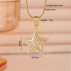 Hiphop diamond star pendant stainless steel chain necklace