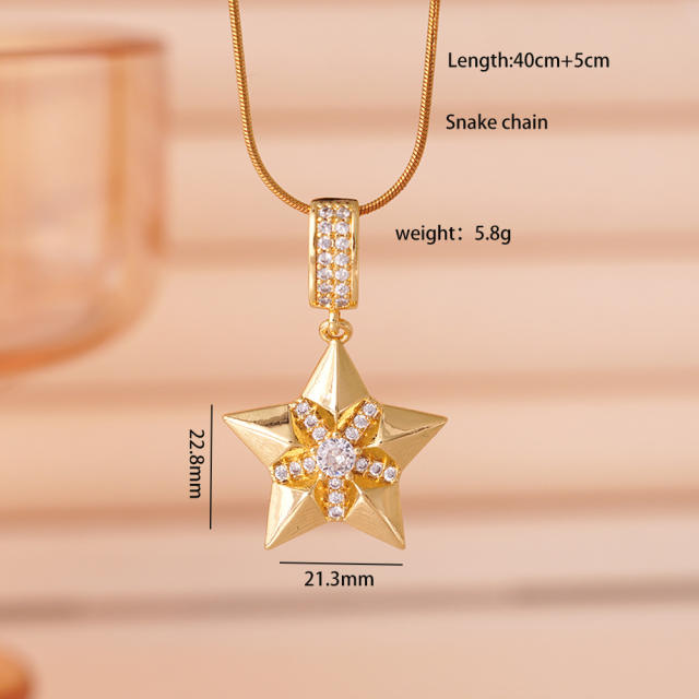 Hiphop diamond star pendant stainless steel chain necklace