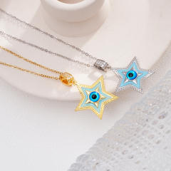 Color enamel star pendant evil eye stainless steel chain necklac
