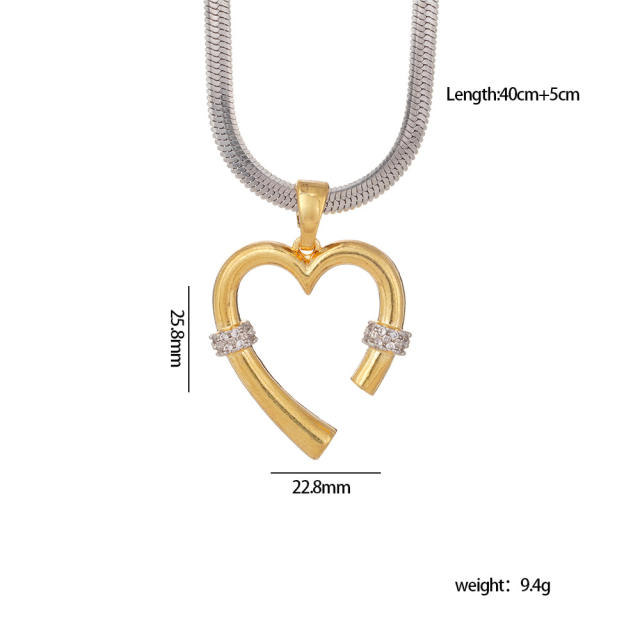 Delicate mix color gold plated copper pendant stainless steel chain necklace
