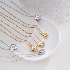 Dainty diamond heart drop star pendant stainless steel chain necklace
