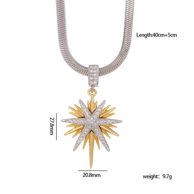 Delicate mix color gold plated copper pendant stainless steel chain necklace