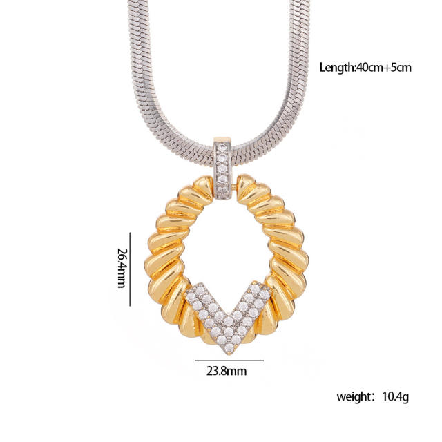 Delicate mix color gold plated copper pendant stainless steel chain necklace