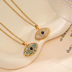 Delicate full diamond evil eye pendant stainless steel chain necklace