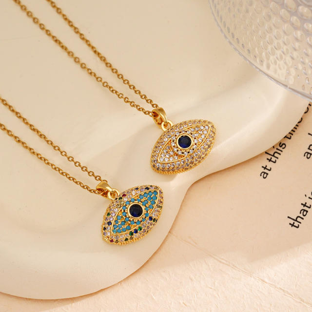 Delicate full diamond evil eye pendant stainless steel chain necklace