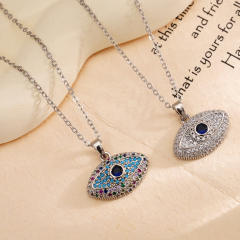 Delicate full diamond evil eye pendant stainless steel chain necklace
