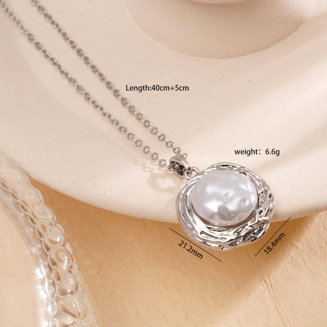 Elegant 18KG copper pearl heart clover star pendant stainless steel chain necklace