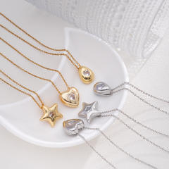 Dainty diamond heart drop star pendant stainless steel chain necklace
