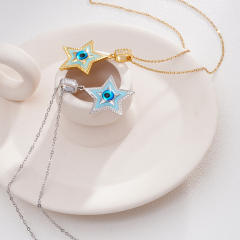 Color enamel star pendant evil eye stainless steel chain necklac