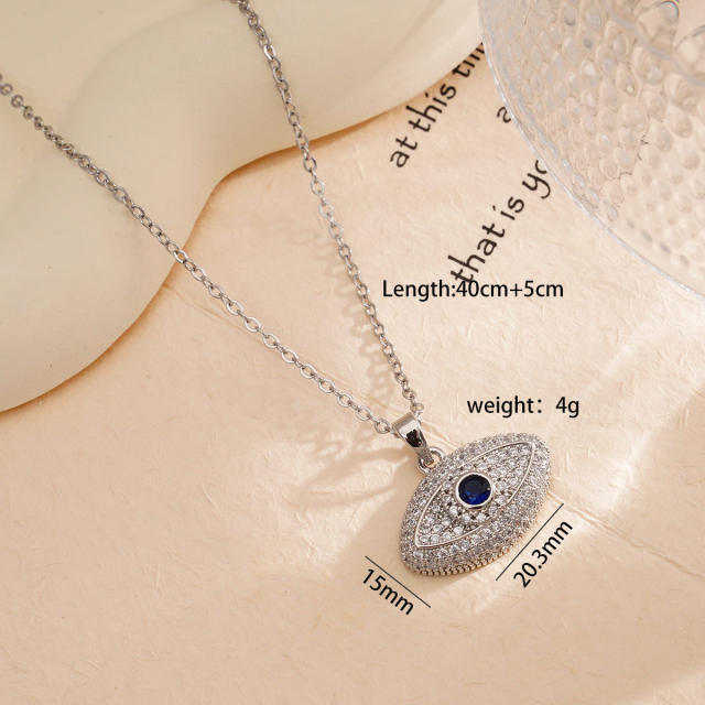 Delicate full diamond evil eye pendant stainless steel chain necklace