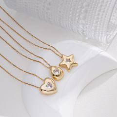Dainty diamond heart drop star pendant stainless steel chain necklace