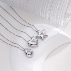 Dainty diamond heart drop star pendant stainless steel chain necklace