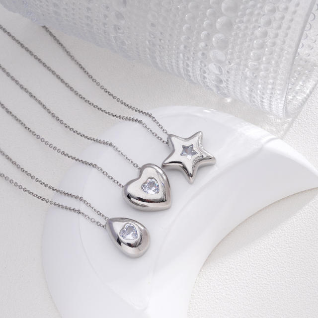 Dainty diamond heart drop star pendant stainless steel chain necklace
