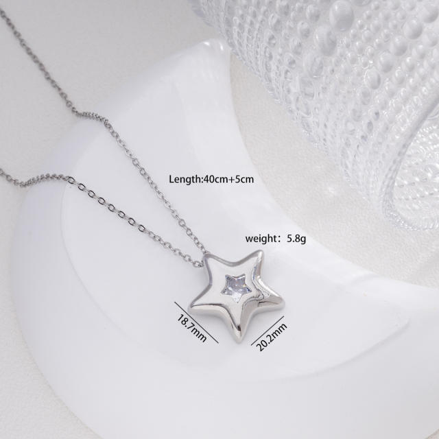Dainty diamond heart drop star pendant stainless steel chain necklace