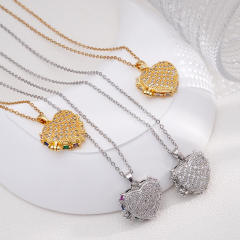 Full diamond heart pendant locket pendant stainless steel chain necklace