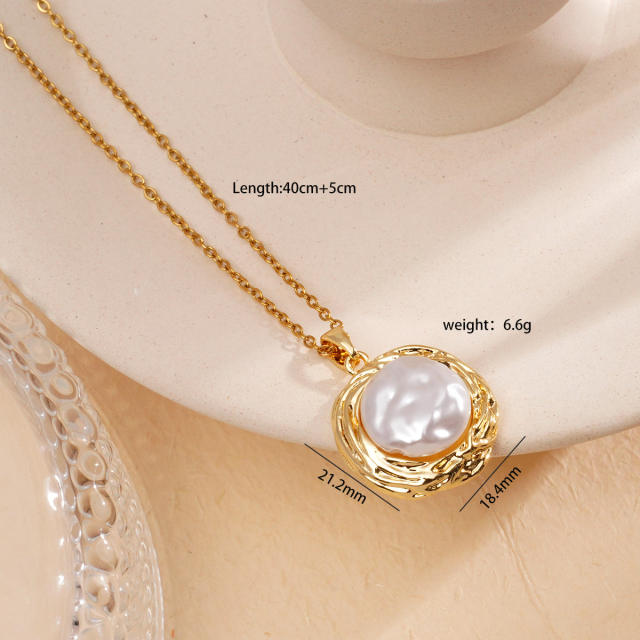 Elegant 18KG copper pearl heart clover star pendant stainless steel chain necklace