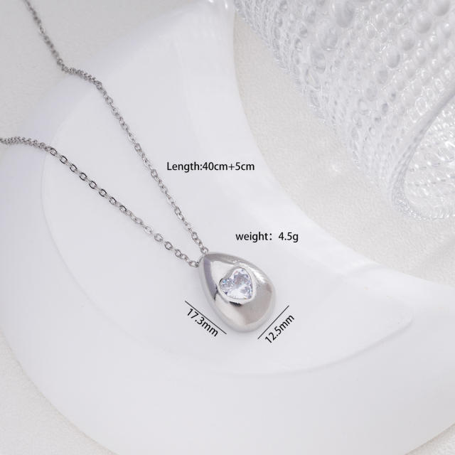 Dainty diamond heart drop star pendant stainless steel chain necklace