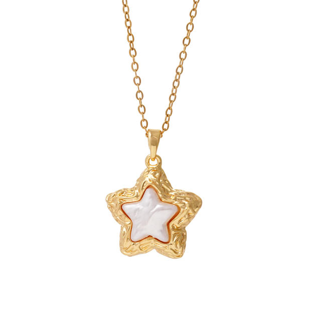 Elegant 18KG copper pearl heart clover star pendant stainless steel chain necklace