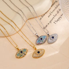 Delicate full diamond evil eye pendant stainless steel chain necklace