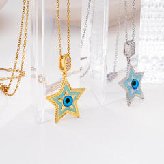Color enamel star pendant evil eye stainless steel chain necklac