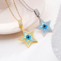 Color enamel star pendant evil eye stainless steel chain necklac