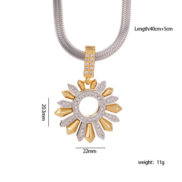 Delicate mix color gold plated copper pendant stainless steel chain necklace